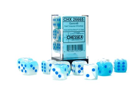 Gemini Pearl Turquoise-White blue Luminary 16mm d6 Dice Block (12 dice) For Discount