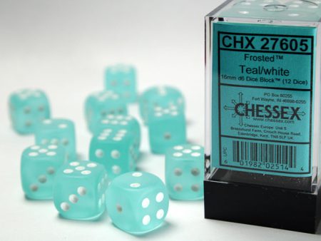 Frosted Teal white 16mm d6 Dice Block (12 dice) Online Sale