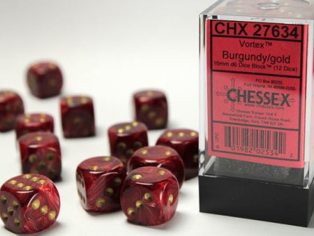 Vortex Burgundy gold 16mm d6 Dice Block (12 dice) Fashion