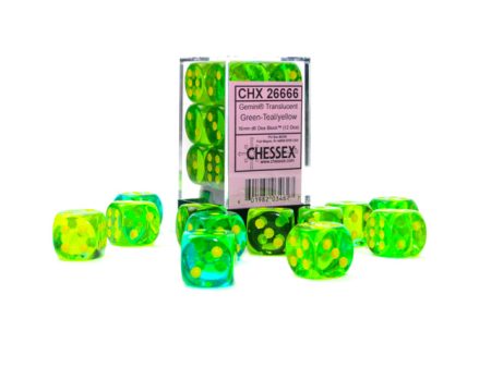 Gemini Translucent Green-Teal yellow 16mm d6 Dice Block (12 dice) Online Sale